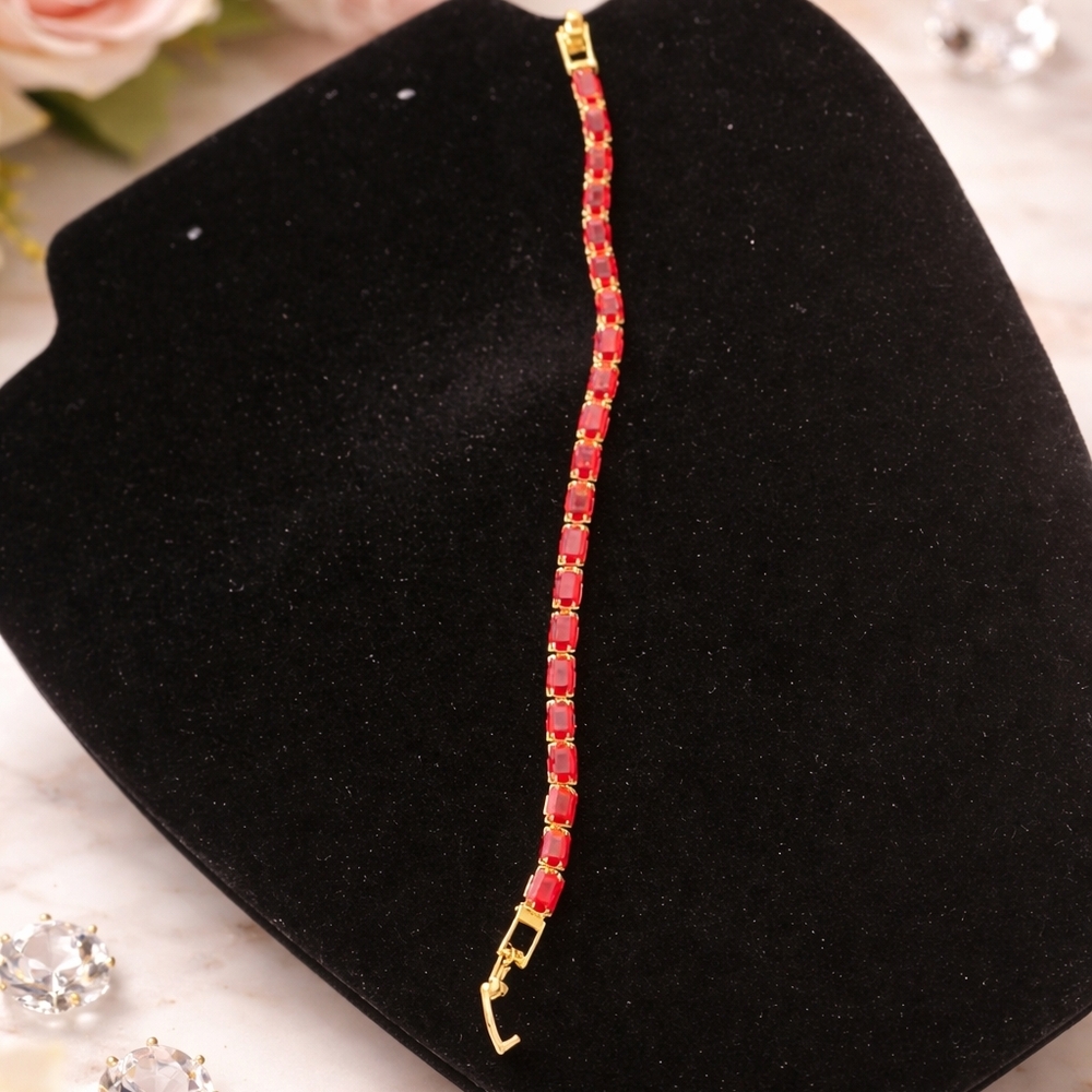 Elegant Gold and Red Bracelet Costume Jewelry